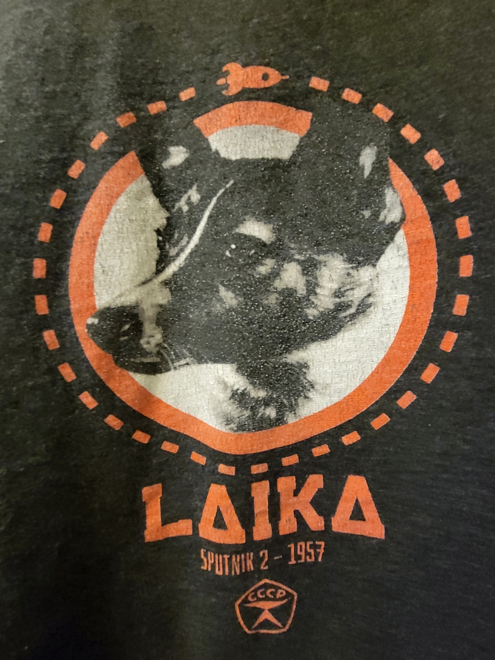 Sputnik 2 Graphic Dog T-Shirt - Black with Orange